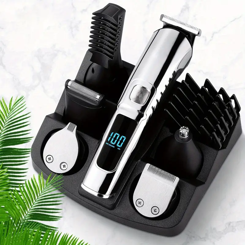electric hair clipper trimmer rechargeable washable hair cutting machine mens beard shaver with lcd digital display six in one grooming set suitable for fathers day gift details 0