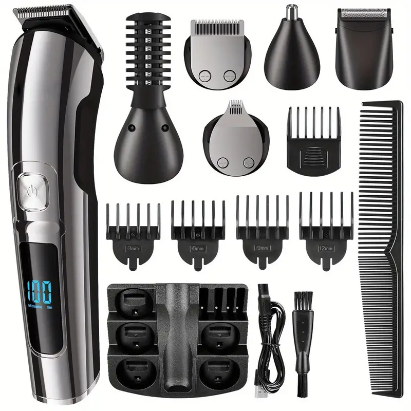electric hair clipper trimmer rechargeable washable hair cutting machine mens beard shaver with lcd digital display six in one grooming set suitable for fathers day gift details 1