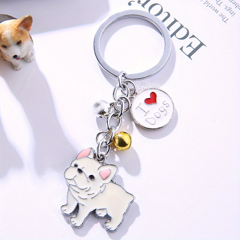 Kawaii Bell French Bulldog Keychain for Women Bag Pendant Dog