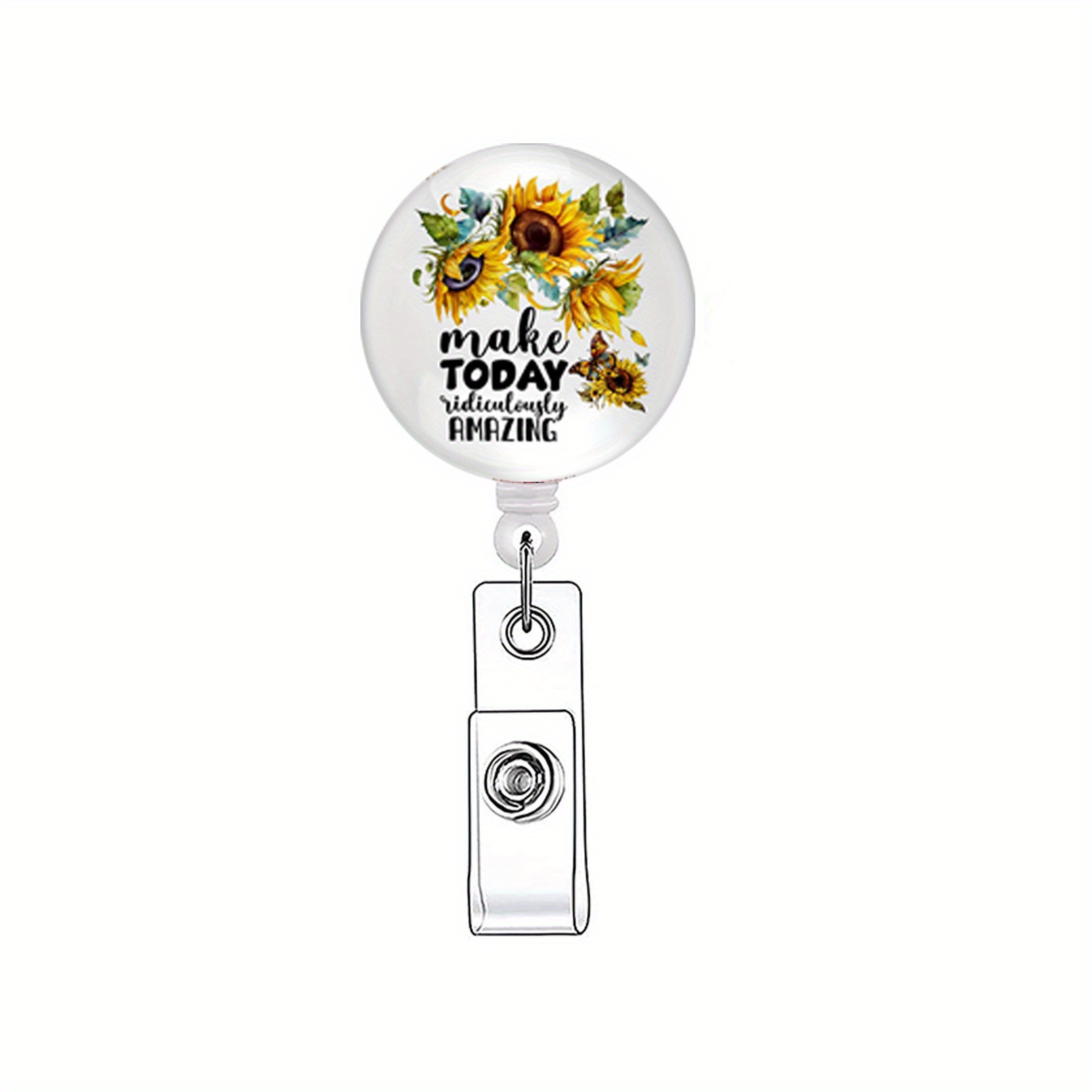 Sunflower Bee Butterfly Badge Reel Retractable Badge Holder Carabiner with Clip On ID Card Holders for Office Worker Teacher Nurse Doctor Student