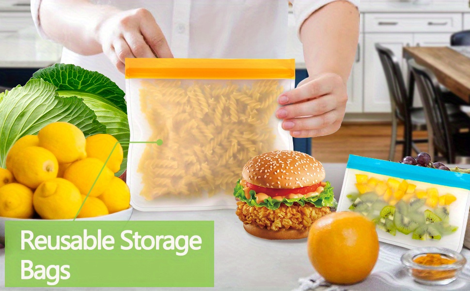  Reusable Food Storage Bags, ENLOY 12 Pack BPA Free PEVA  Reusable Freezer Bag, 2 Gallon & 5 Sandwich & 5 Snack Size Bags, Leakproof  Freezer Bag for Liquid Lunck Sandwich Marinate