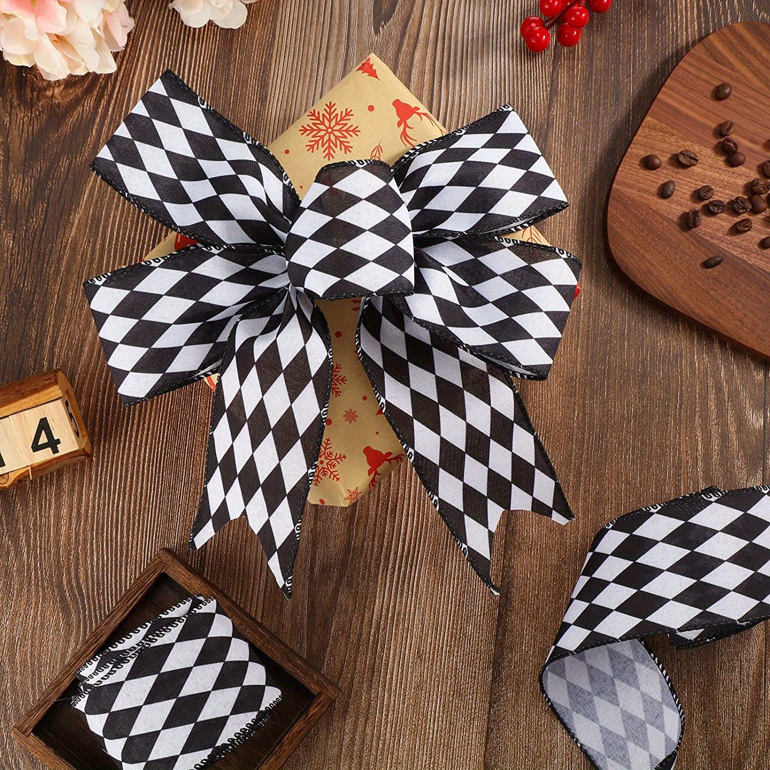 X 5 Yards Christmas Checkered Ribbon Black And White Check - Temu