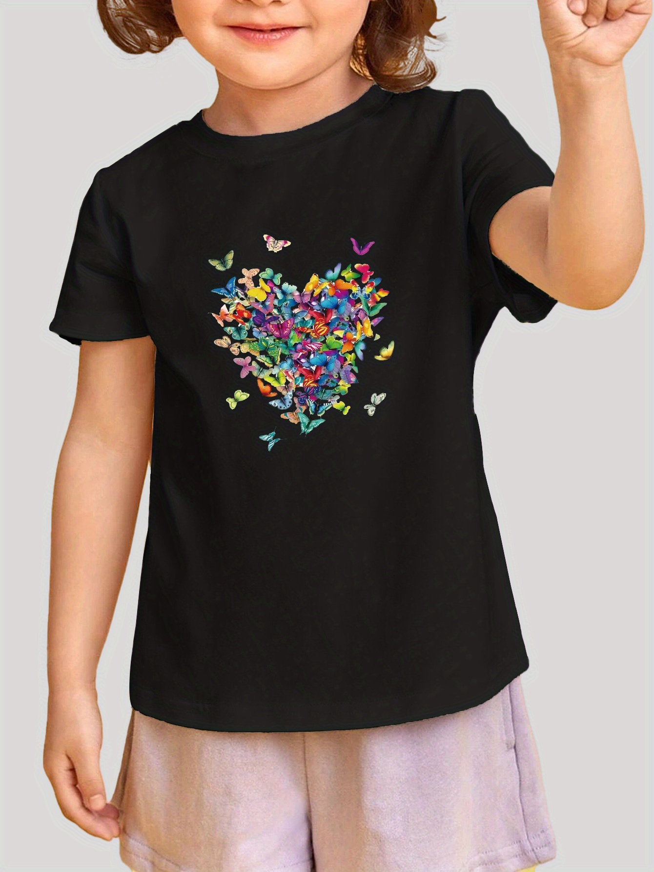 Toddler Girls Butterfly Heart Graphic T Shirt Casual Round Temu Australia