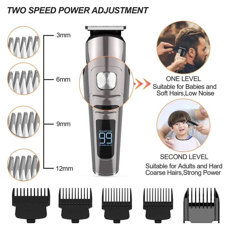 electric hair clipper trimmer rechargeable washable hair cutting machine mens beard shaver with lcd digital display six in one grooming set suitable for fathers day gift details 12