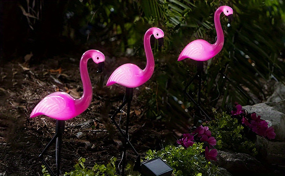 LCHPMY 1pc/2pcs/4pcs/3pcs/2set Solar Flamingo LED Stake Lights,, Touch Control, Rechargeable Nickel Battery, Plastic Animal Theme Outdoor Decor for Garden, Lawn, Patio, Pond, Backyard, Halloween
