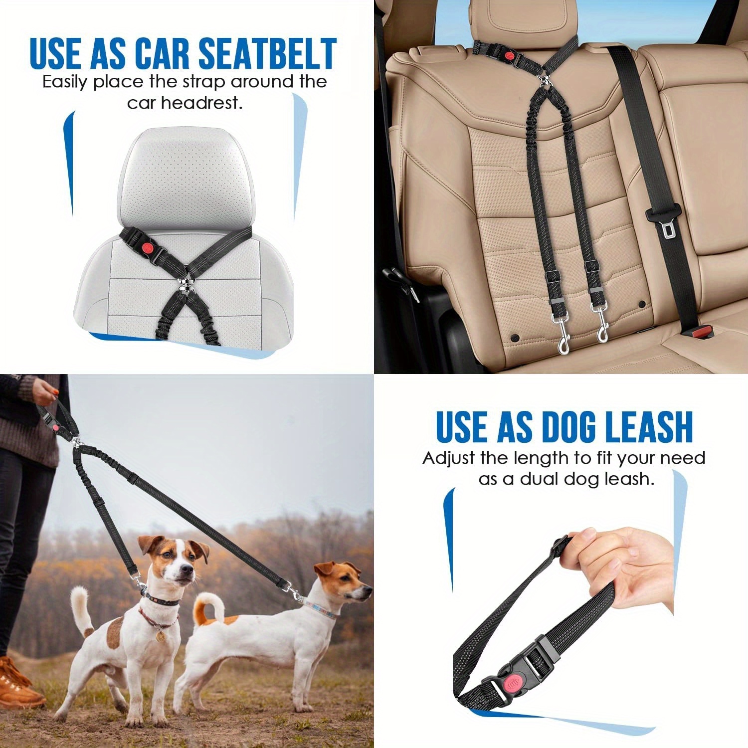 Cinturones de seguridad para perros de coche, 2 pack reposacabezas de coche  Cabezales de seguridad ajustables