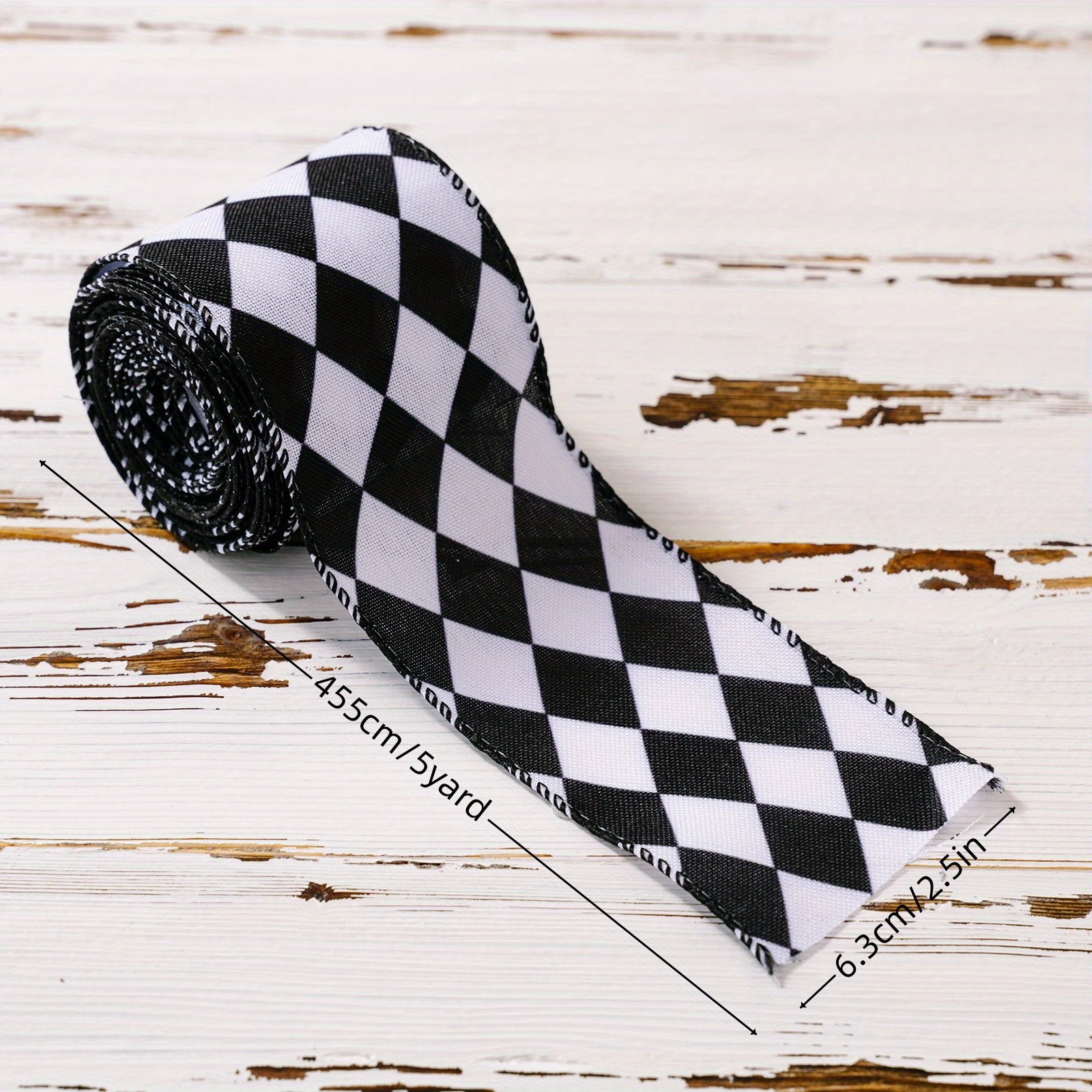 X 5 Yards Christmas Checkered Ribbon Black And White Check - Temu