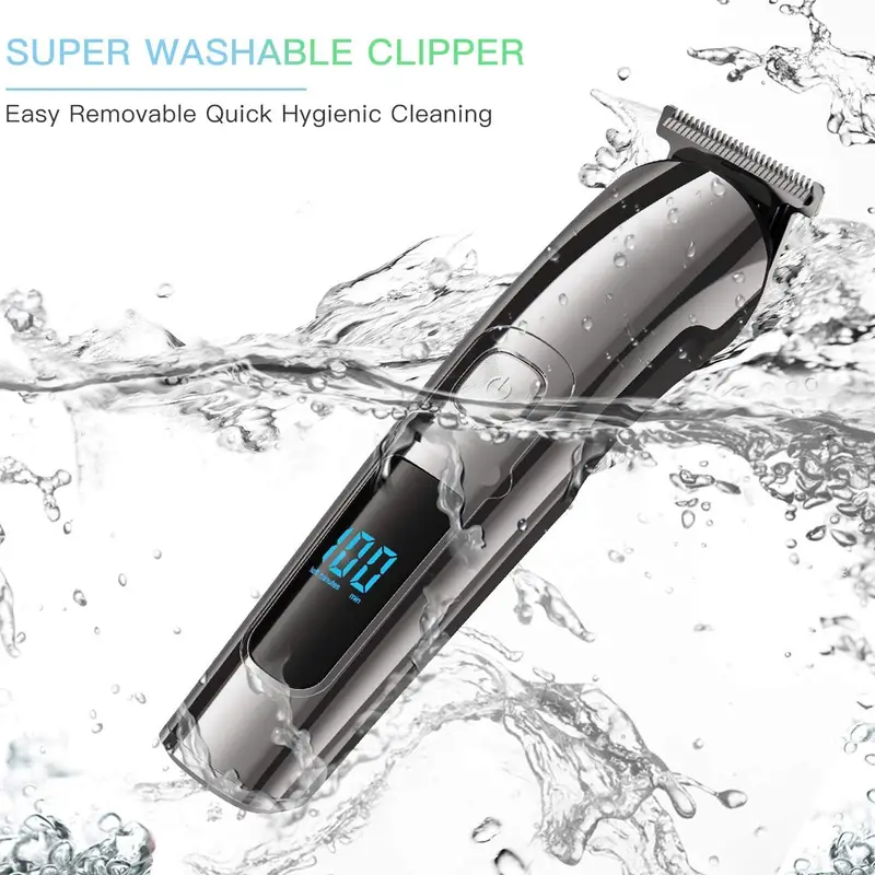 electric hair clipper trimmer rechargeable washable hair cutting machine mens beard shaver with lcd digital display six in one grooming set suitable for fathers day gift details 6