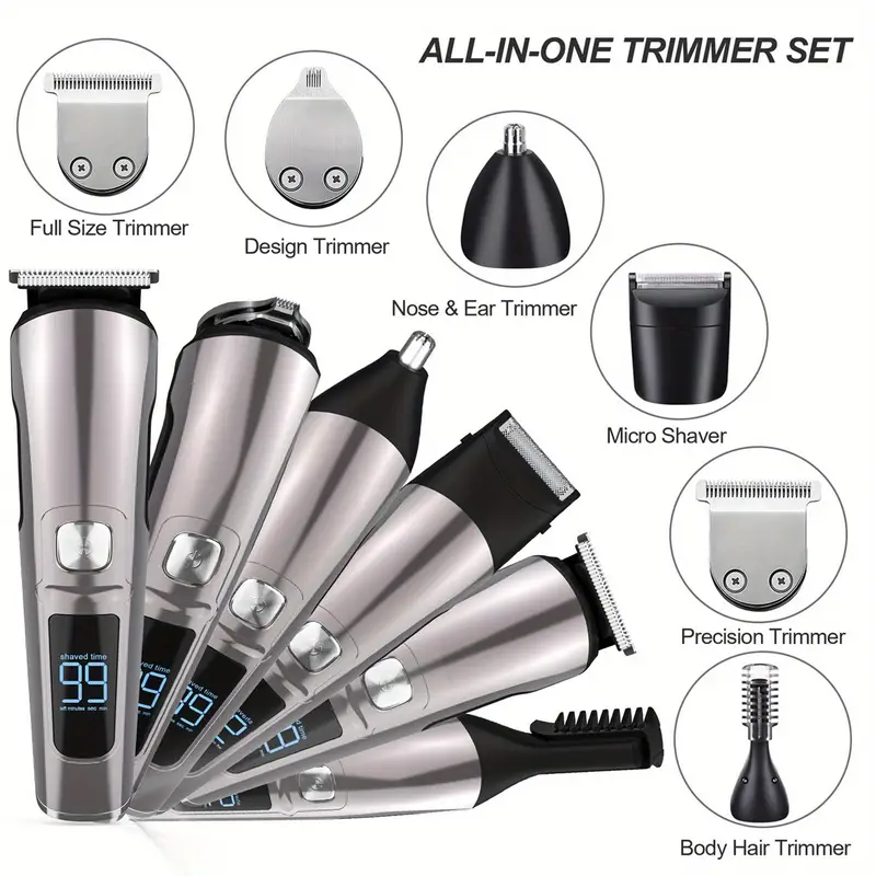 electric hair clipper trimmer rechargeable washable hair cutting machine mens beard shaver with lcd digital display six in one grooming set suitable for fathers day gift details 13