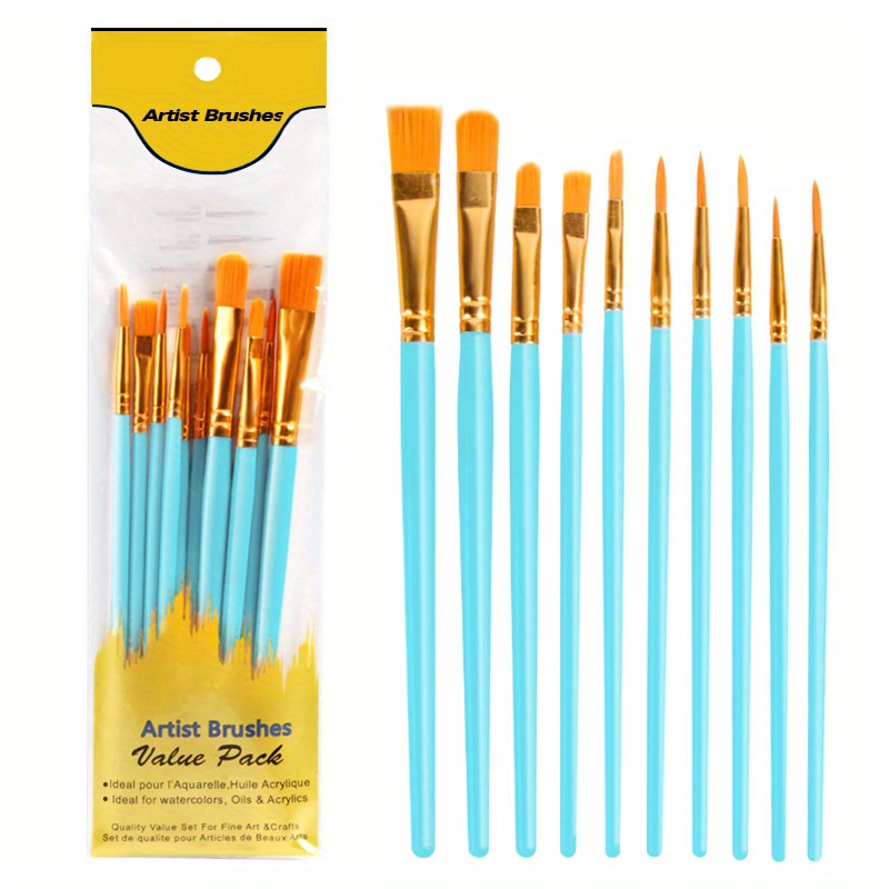 10pcs Nylon Hair Plastic Handle Numbered Oil Painting Brushes Set With Hook  Line Flat Round Pointed Tip, Acrylic Painting Palette Tray, Kids Art  Supplies