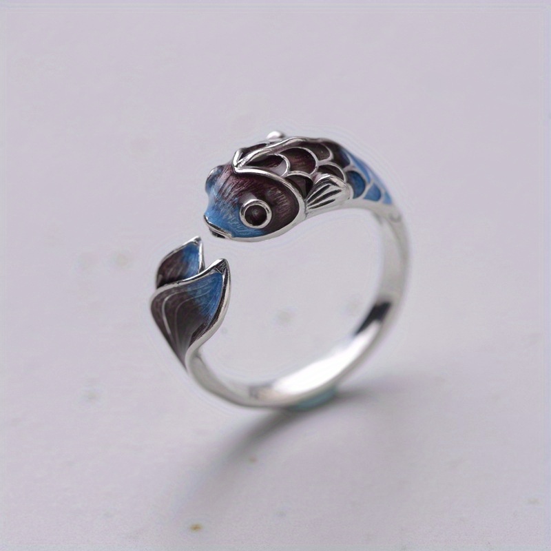 Retro Koi Enamel Colored Adjustable Ring, Unisex