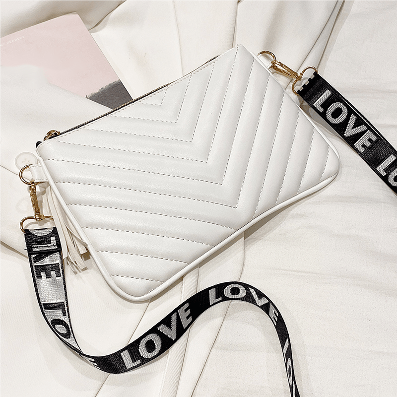 Tassel Crossbody Bag Embossed Design PU Leather Shoulder Bag