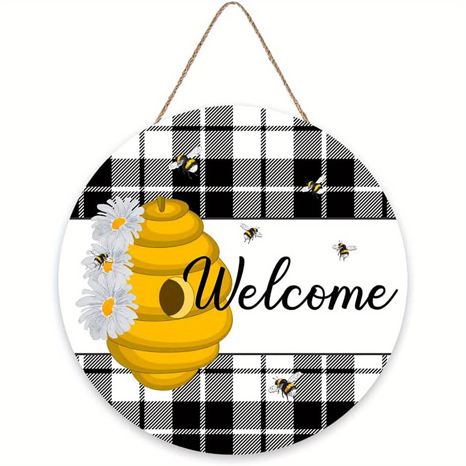 Welcome Bumble Bee Gnome Sign Round Spring Summer Sign for 