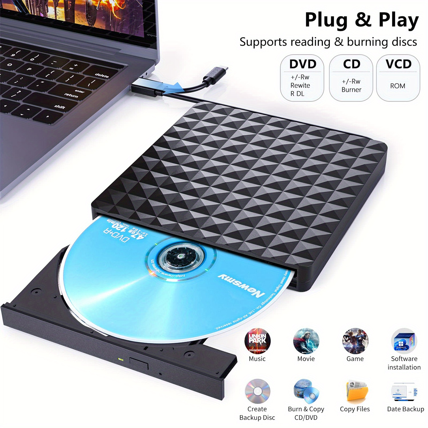 Lecteur CD DVD Externe Pour Ordinateur Portable USB 3.0 Type