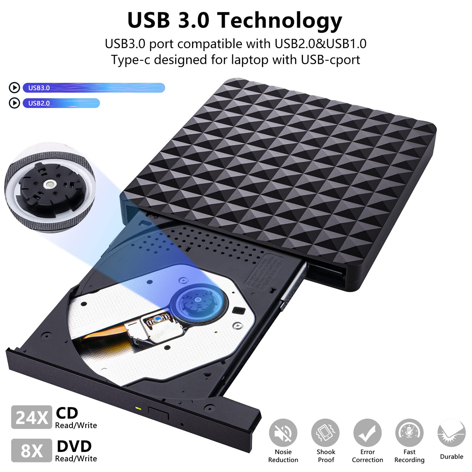 C externes USB lecteur de CD DVD Player pour Mac/PC/ordinateur