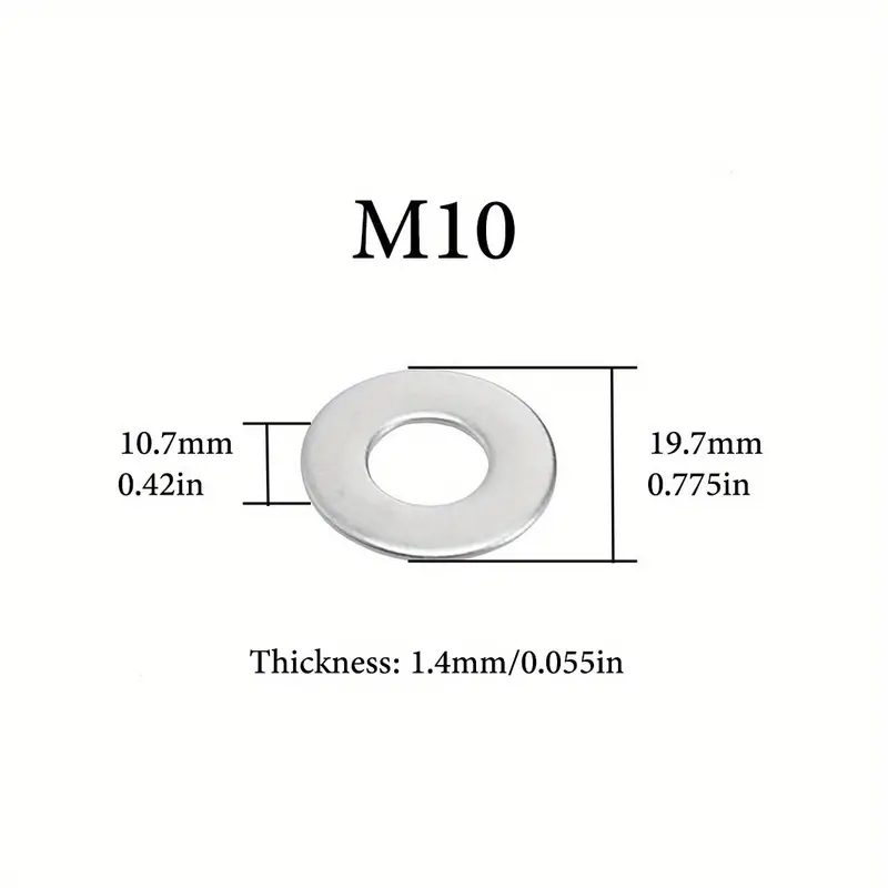 304 Stainless Flat Washer M8 M10 M12 Stainless Steel Fender - Temu