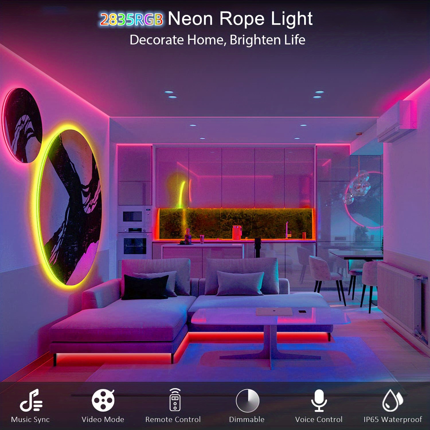 led neon light strip 2835rgb light with remote control music rhythm usb5v 9 84ft flexible waterproof neon led rope lights for indoor and outdoor bedroom tv backlight cabinets power adapter not included details 12