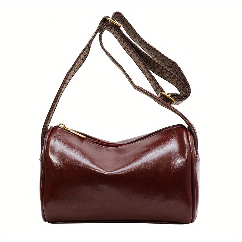 Vintage Geometric Pattern Wide Strap Versatile Shoulder Bag, Zipper Pu  Leather Stylish Underarm Bag, Solid Color Trendy Crossbody Bag - Temu