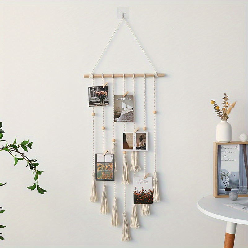 Mkono hanging photo display macrame wall hanging discount pictures organizer boho home decor