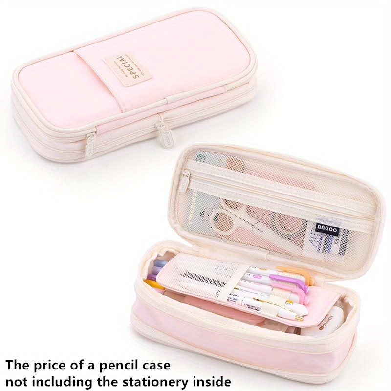 ANGOO PINK Expandable Canvas Pen Case Pencil Case Expandable Case