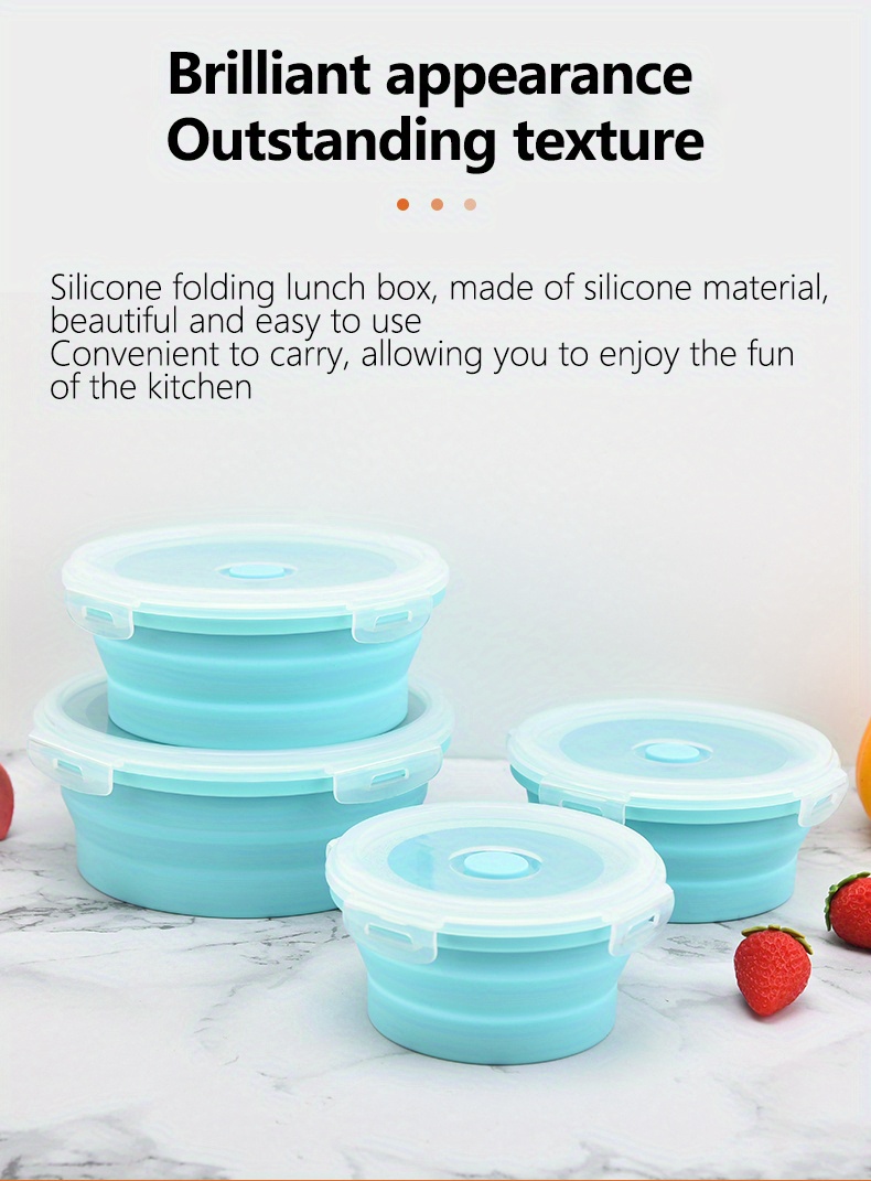 1/4pcs Collapsible Silicone Food Storage Container Stackable, Space Saving,  Microwaveable, Freezer, Dishwasher Safe, , Foldable Leftover Or Meal Prep  Lunch Box Containers, Kitchen Accessories