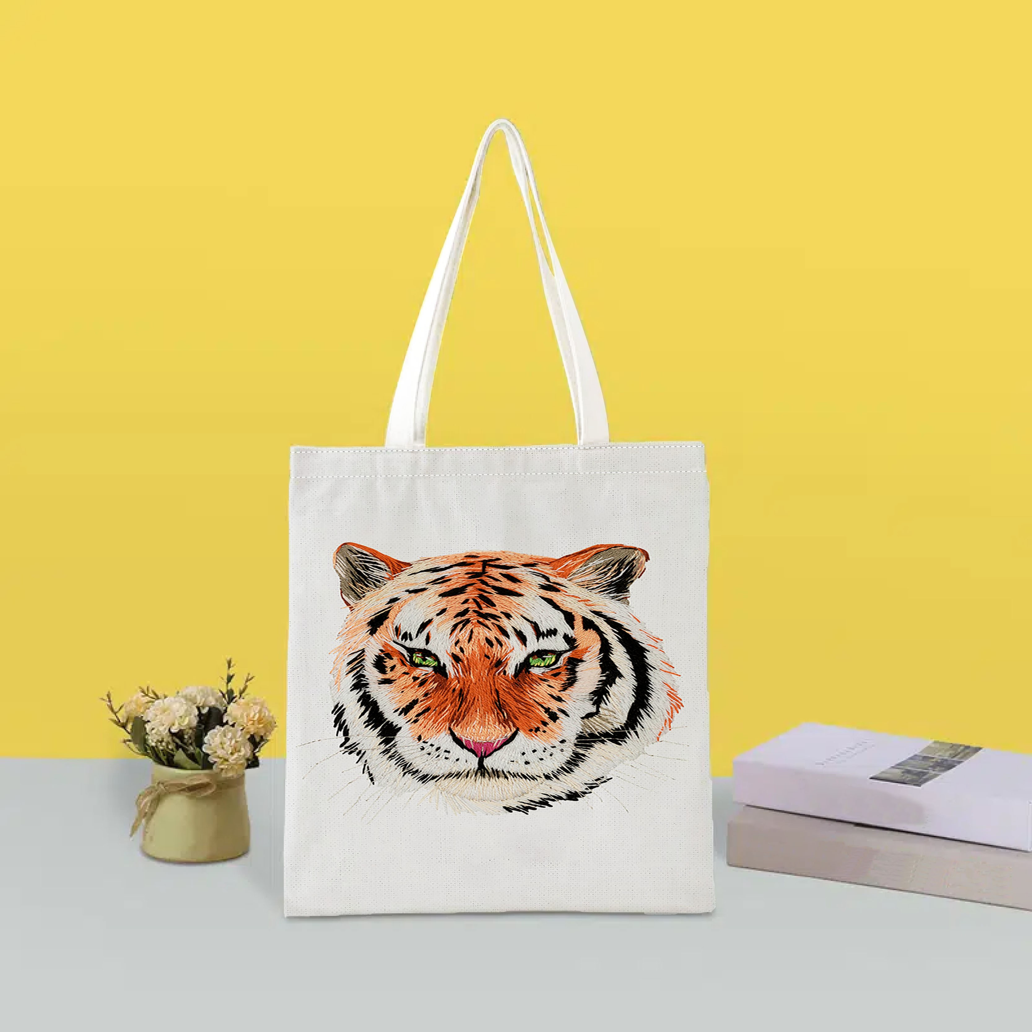 Canvas tas met tijgerprint veelzijdige opbergtas voor werk lichtgewicht schoudertas