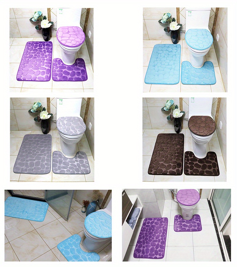 MIFXIN Juego de 3 alfombras de baño antideslizantes, suaves, rectangulares,  alfombra de ducha, alfombra de área en forma de U, cubierta de tapa de