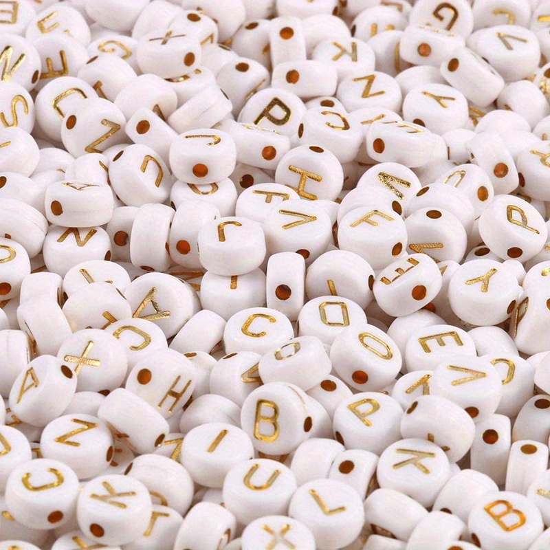 300Pcs 4*7mm Champagne Gold Round Mix Color Acrylic Letter Beads