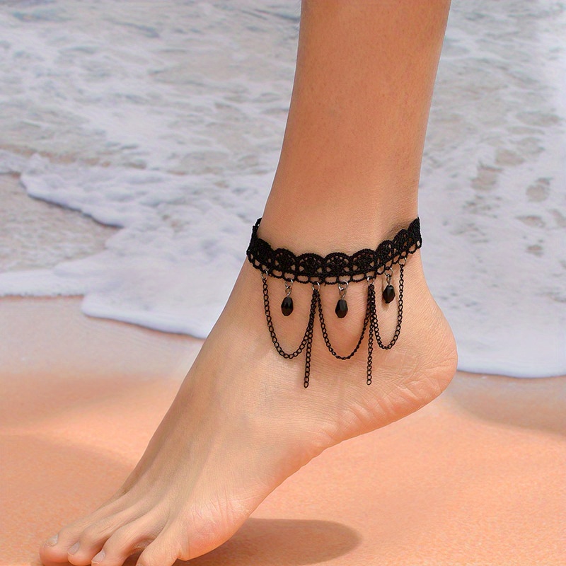Gothic Multilayer Chain Lace Anklet for Halloween