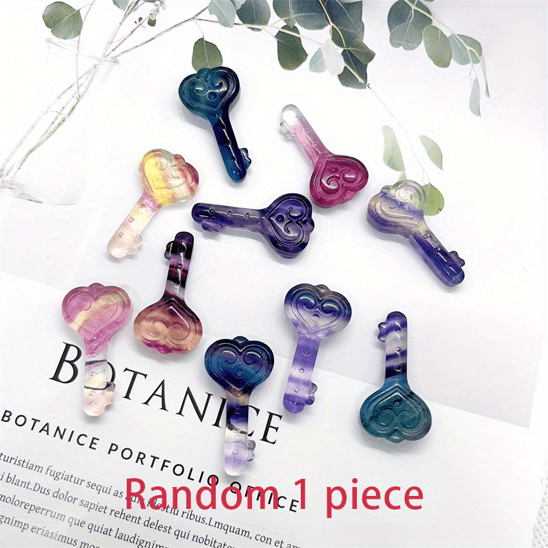 Rainbow Fluorite Crafts Key Carving for Home Decoration