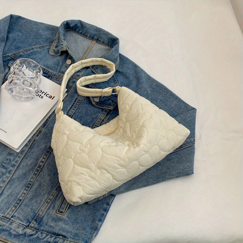 Y2k Heart Embroidery Baguette Bag, Women's Puffy Shoulder Bag, Trendy  Padded Handbag - Temu