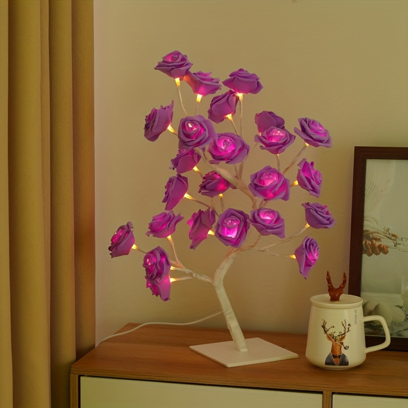 1pc Rose Tree Lamp Rose Table Lamp With Usb Plug Tabletop Tree Light ...