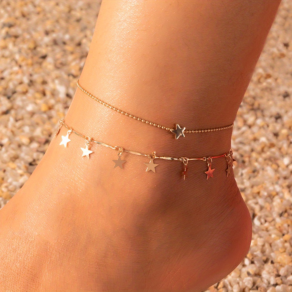 MultiLayer Metal Heart & Bead Decor Anklet