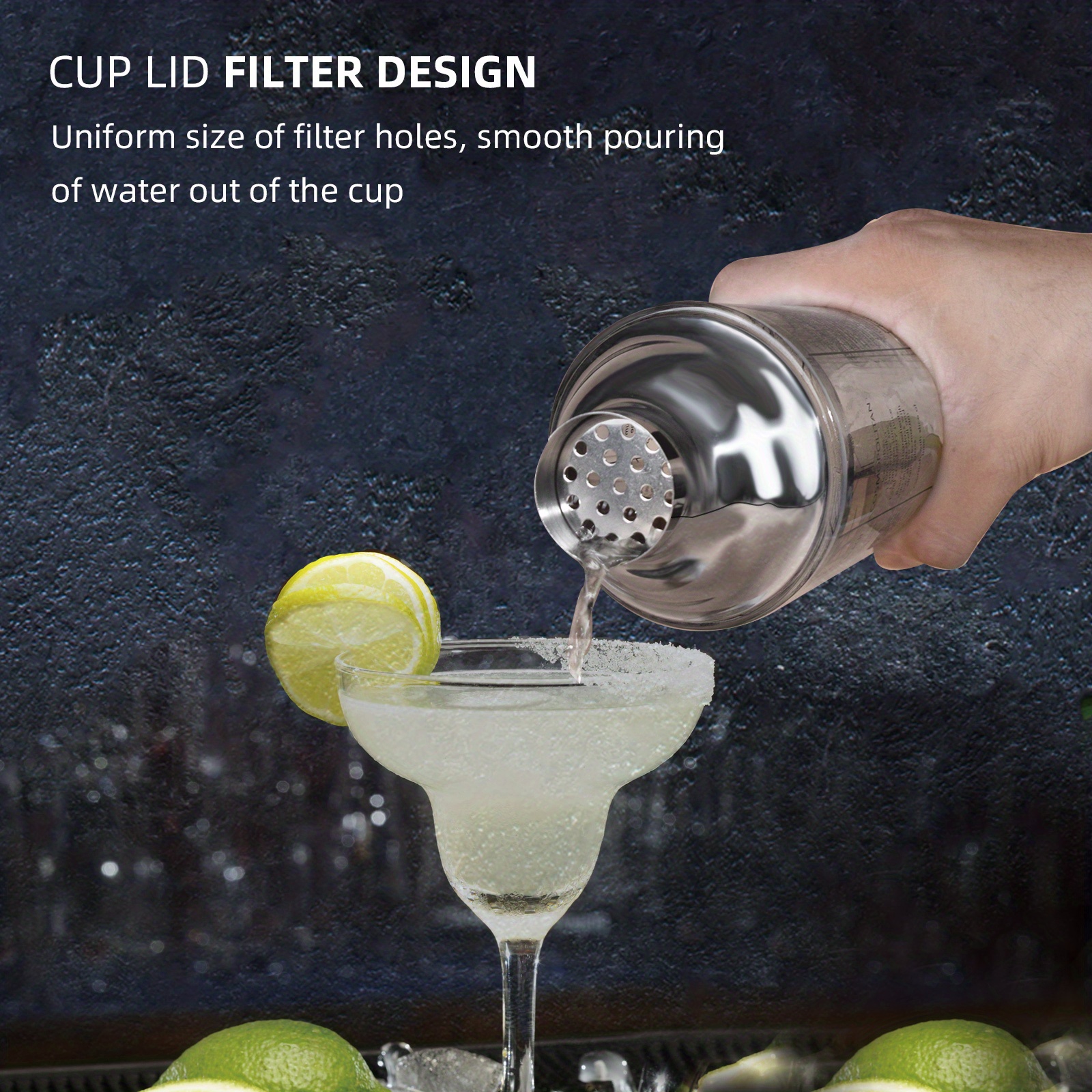 Ensemble de shaker à cocktail en verre, shaker en verre mélangé de 14 oz  avec tasse à mesurer et cuillère à mélanger et ensemble de barman en acier