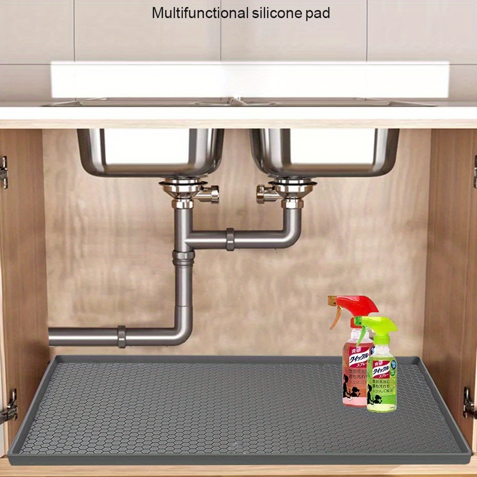 Under Sink Mat Kitchen Sink Cabinet Tray, 34 x 22 Silicone Waterproof  Under Sink Liners for Kitchen, Sink Cabinet Protector for Water Drips,  Leaks, Spills, Holds over 3.3 Gallons (Black) 