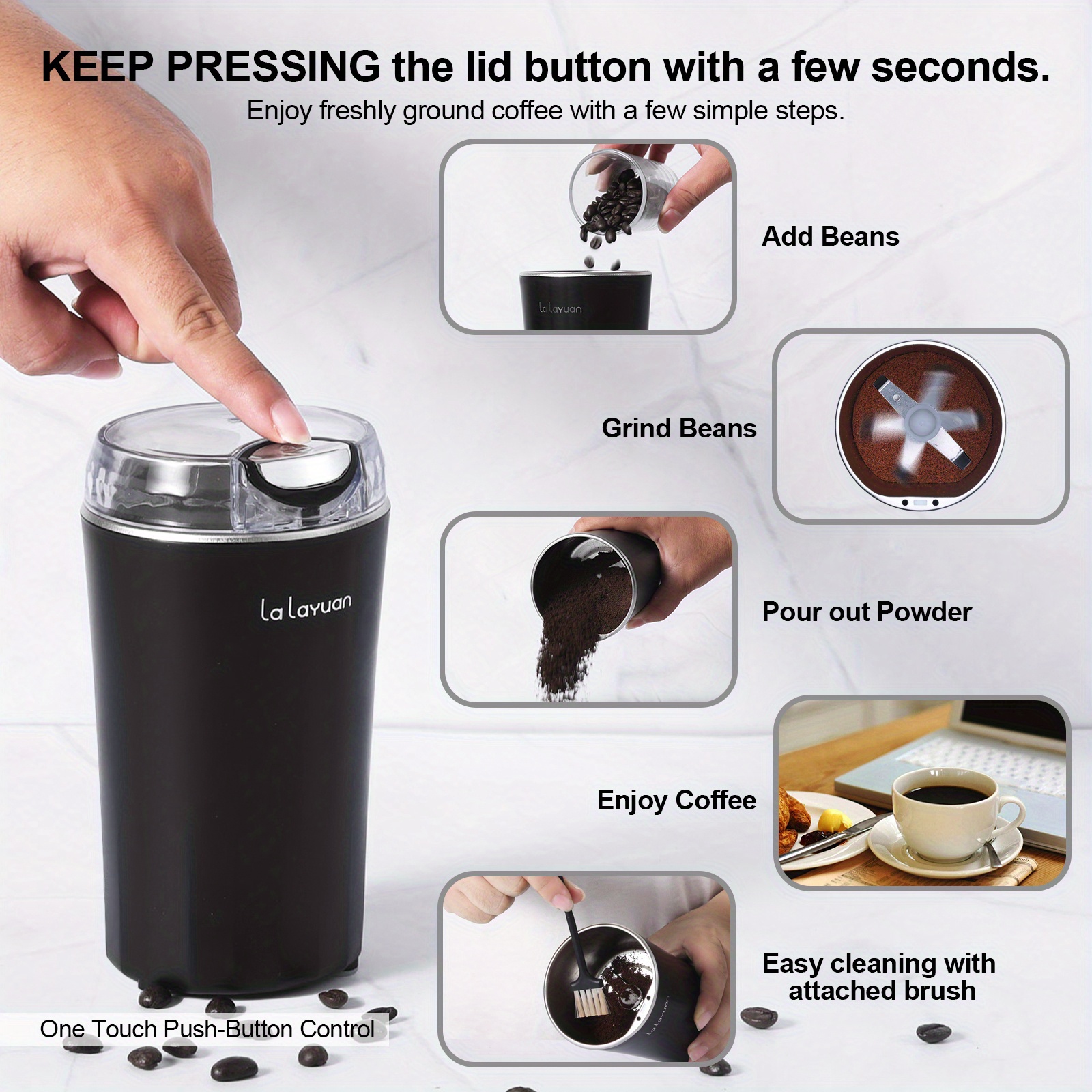 1pc Multifunctional Mini Coffee Bean Grinder For Home Use 200w, Suitable  For Spices, Herbs, Brushed Nuts With One-button Control