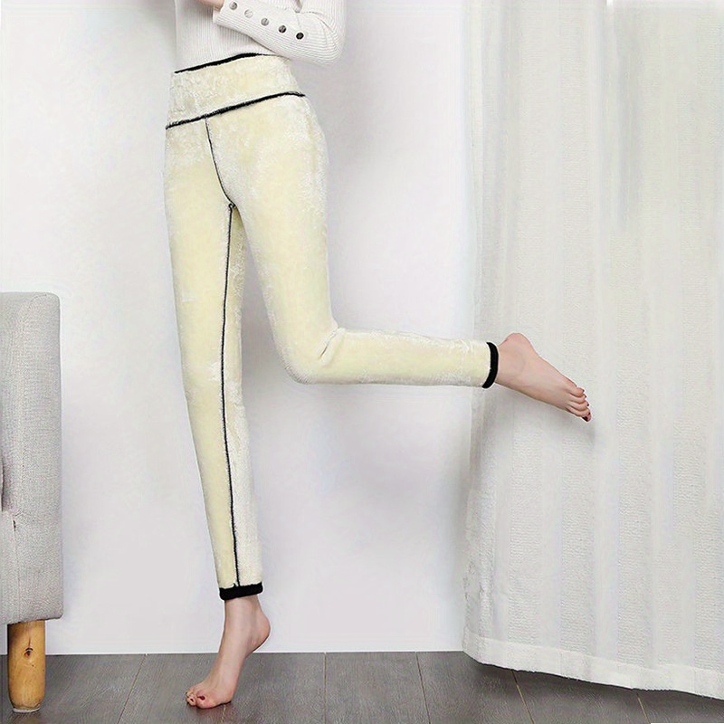 Solid Thick Plush Skinny Leggings Casual Warm Every Day - Temu