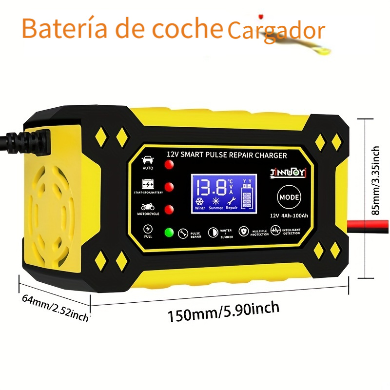 Cargador Batería Motocicleta Coche Inteligente 12v 6 Amperios Auto Moto  Plomo Ácido Agm Gel Vrla Carga Inteligente Pantalla Lcd Digital Cargador  Reparación Pulso - Automotriz - Temu