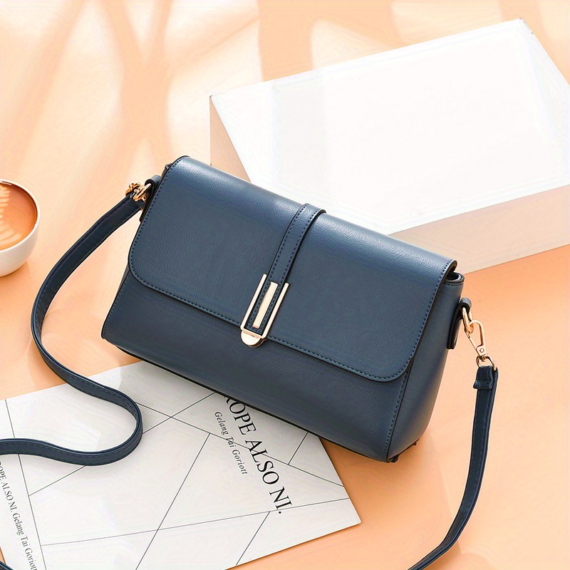 Solid Crossbody Bag Metal Decor Shoulder Purse