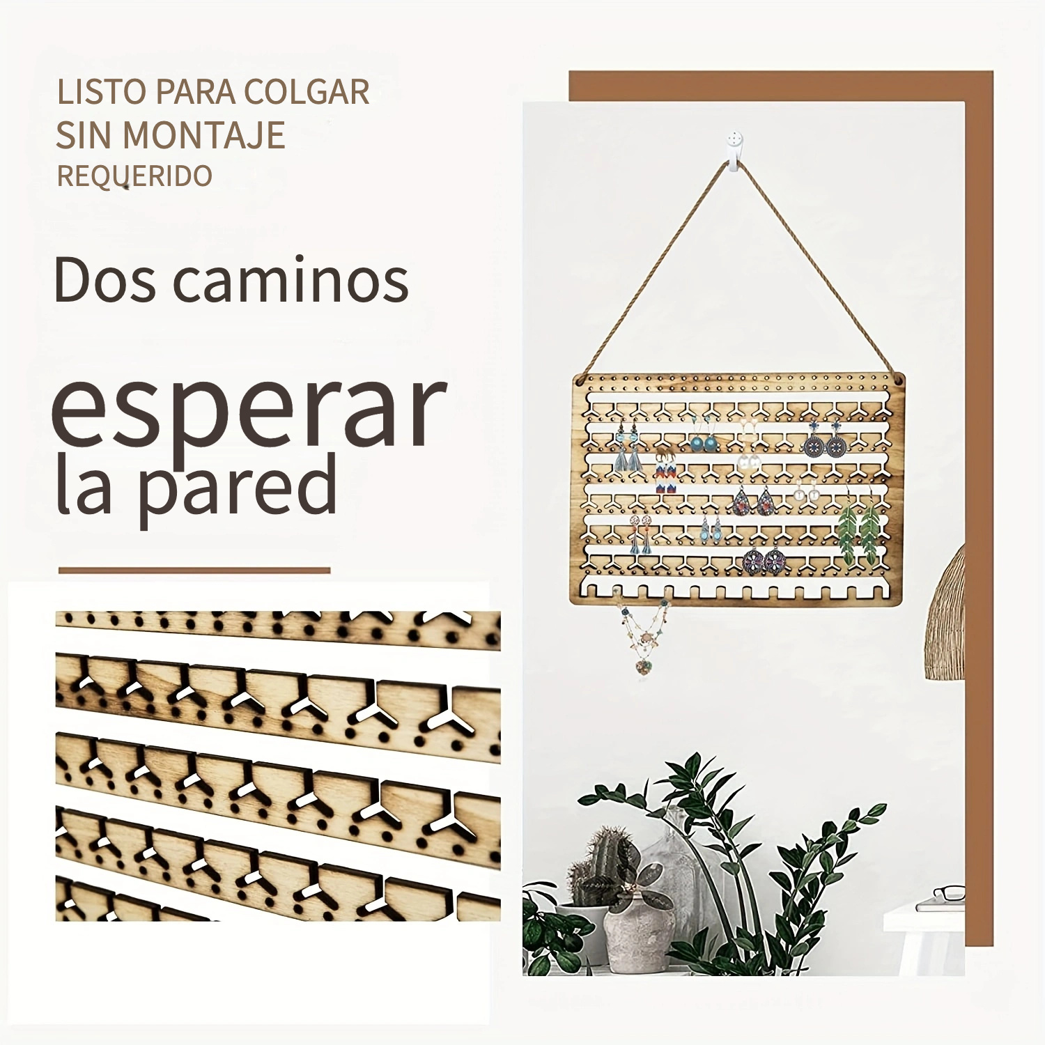 Organizador de joyas Soporte para collares / Madera rústica montada en la  pared, collares, pendientes -  México