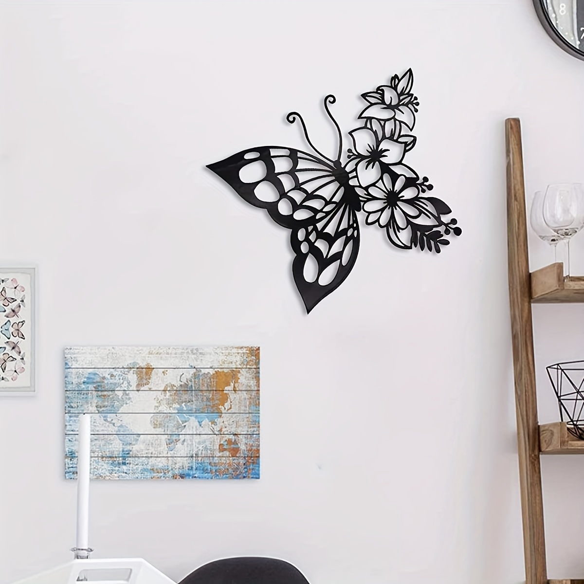 1ピース、メタルウォールアート エレガントな蝶 メタル壁装飾