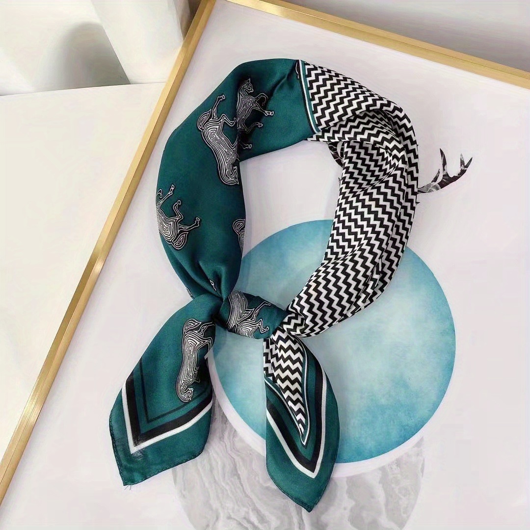 Temu Simulated Silk Printed Square Scarf 27.5 Women's Head Scarf, Turban Multifunctional Fashion Accessories Hairband, Christmas Styling & Gift, Scarf