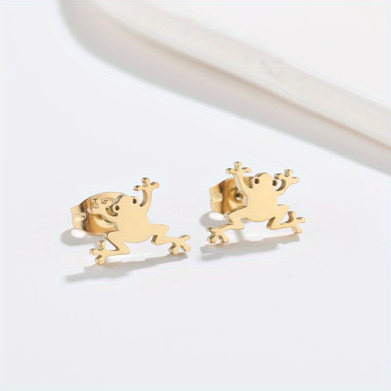 2pcs Men's Stainless Steel Frog Ear Stud Earrings
