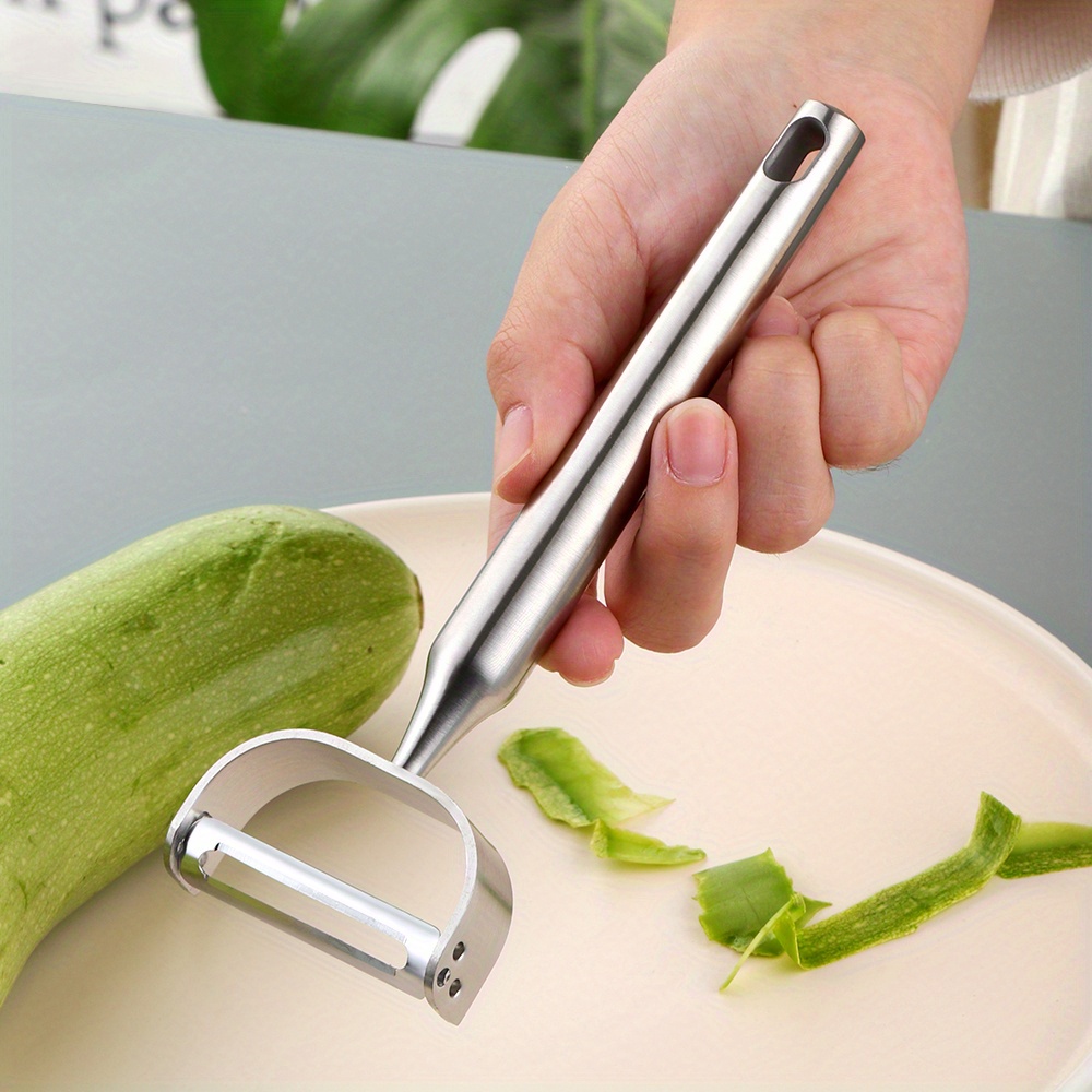 1 set fruit peeler fruit slicer vegetable washing basket vegetable basin fruit drainer basket stainless steel fruit cutter vegetable cutter u shaped peeling knife   kitchen accessories details 3