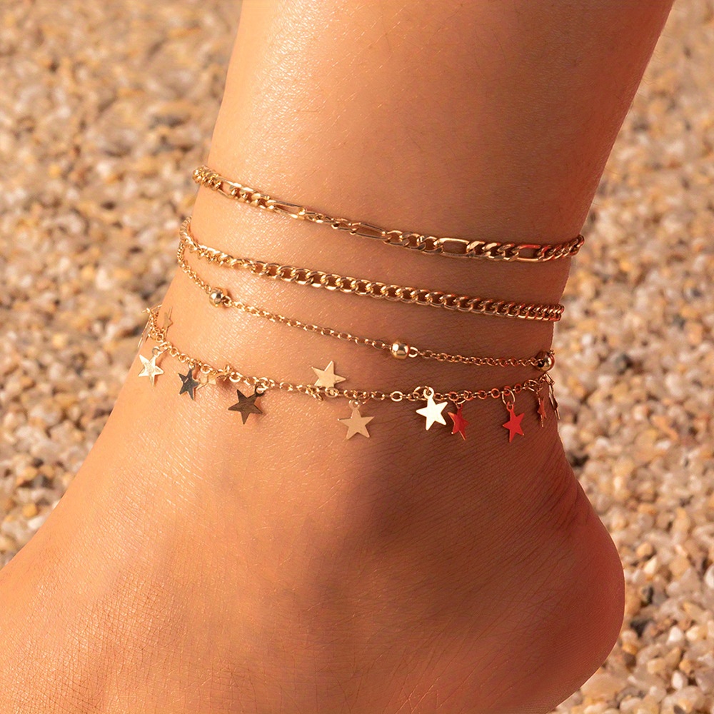 MultiLayer Metal Heart & Bead Decor Anklet