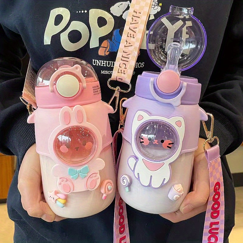 Cute Cat Bear Water Bottle For Kids Girls School Travel Kawaii