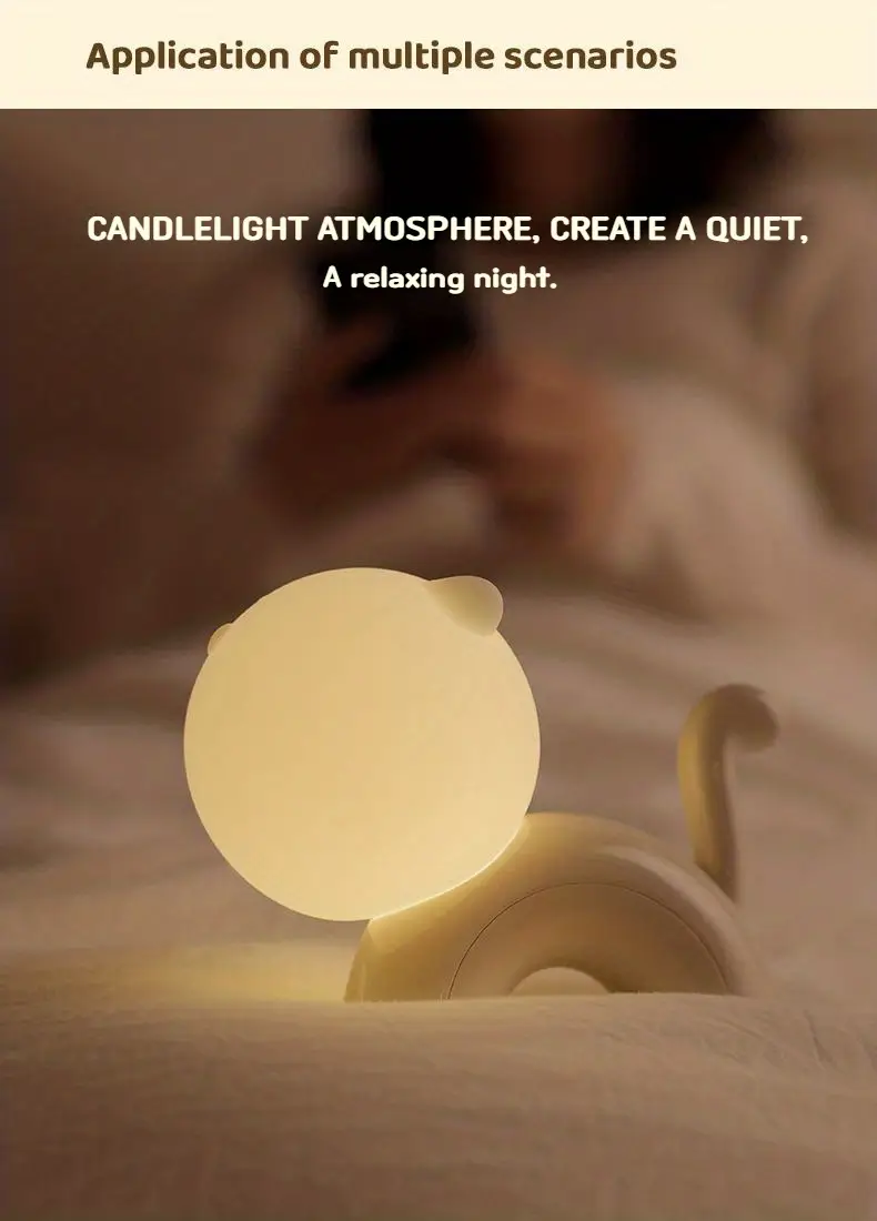 1pc cute cat lamp night light silicone touch bedside light for kids women ideal desk decor aesthetic stuff perfect funny gifts for any occasion add a cozy glow to your room details 7