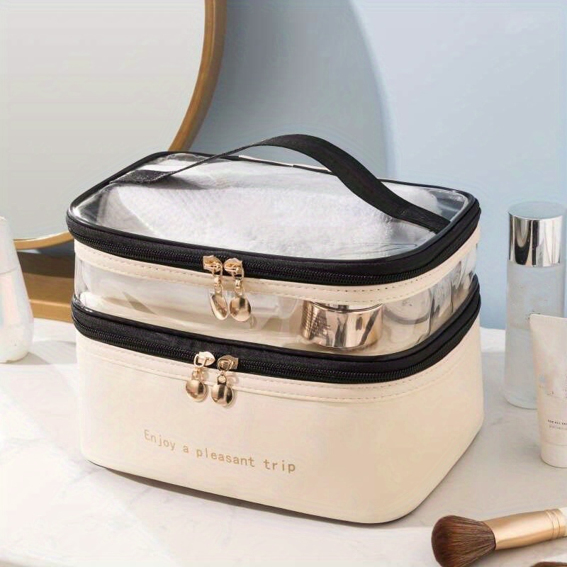 Waterproof Clear Pvc Double Layer Makeup Bag Organizer - Temu New Zealand