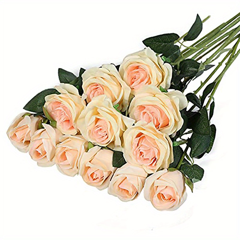 Carlita's Blooms 15 rosas artificiales de seda, ramo de flores artificiales  de color desnudo, flores de rosas largas, para arreglos de bodas, centros