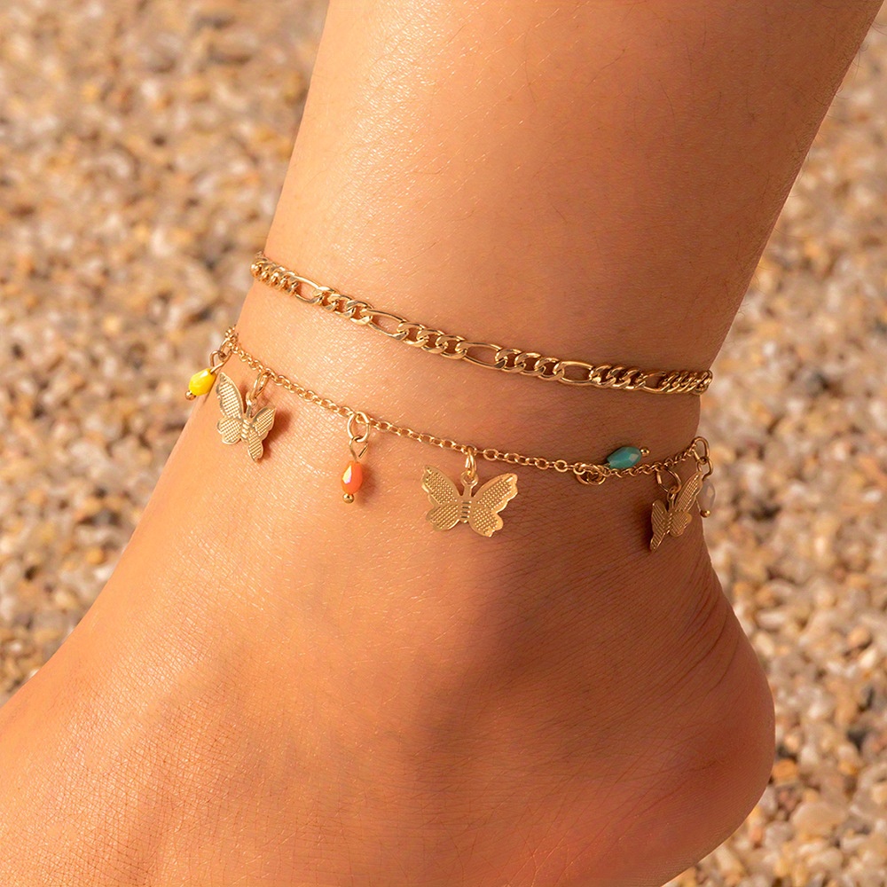 MultiLayer Metal Heart & Bead Decor Anklet